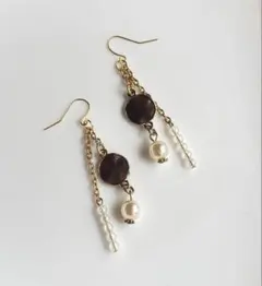 ハンドメイド　雫　チェーン　マーブル　ピアス　イヤリング