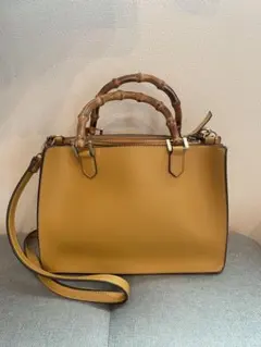 グローバルワークイエローレザーバッグ バンブーハンドル付