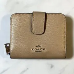 COACH コーチ レザー 二つ折り財布 ベージュ 送料無料 匿名配送