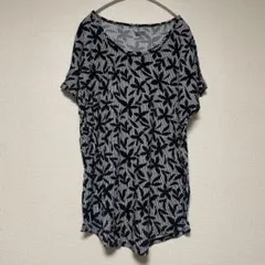 ランズエンド ボタニカル チュニック クルーネック 半袖 M 黒白 花柄　シャツのサムネイル