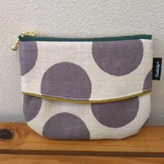 ポケットティッシュケース付きポーチ✽グレー水玉