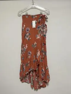 花柄 巻きスカートロングオレンジ S