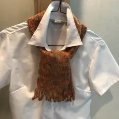 ミニ マフラー ショール 手編み ハンドメイド オレンジ色 モヘア 毛糸