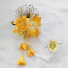 イエロー花モチーフ ヘアアクセサリー