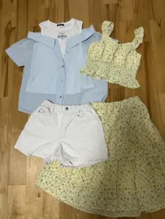 【130、140cm】女の子服3点セット（シャツ・短パン・スカート＆ビスチェ）