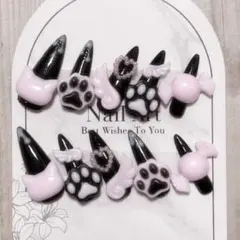 地雷系 量産型 猫 ピンク ネイルチップ