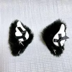 猫耳 ヘアクリップ 黒 地雷 量産型 天使 羽