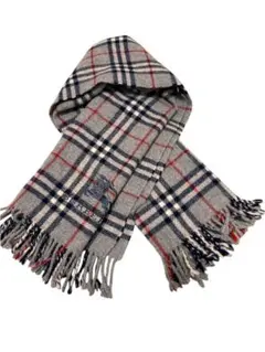 BURBERRY LONDON チェック柄 マフラー グレー 刺繍ロゴ フリンジ