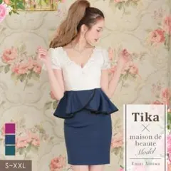 Tika　レーストップペプラム半袖タイトミニドレス　サイズL