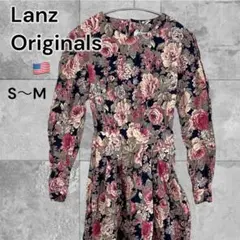 80s USA製Lanz Originals 花柄 ワンピース ヴィンテージ 紺