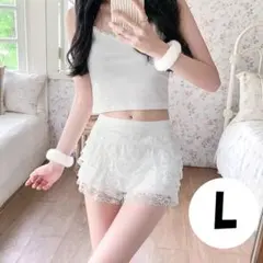 Lサイズ 白 ペチコート ペチパンツ フリル レース インナー パンツ 透け防止