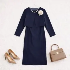 Floliaワンピース フォーマル濃紺 お受験 セレモニー S ネイビー