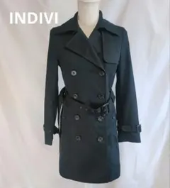 INDIVI トレンチコート 黒 ベルト付き ダブル