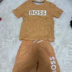 BOSSオレンジ色Tシャツ＆ショートパンツセット