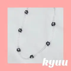 ビーズネックレス　フラワー　韓国　ビーズアクセサリー　ビーズリング