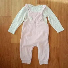 NEXT　長袖ロンパース　ウサギ刺繍　ピンクオーバーオール　セット