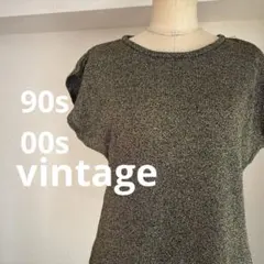 90s 80s ビンテージ　ゴールドラメ　ニットベスト 半袖 レトロ　日本製