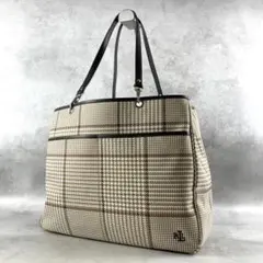 極美品✨ ラルフローレン トートバッグ 千鳥格子柄 ブラウン系 A4資料