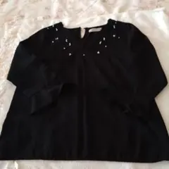 黒の刺繍ビーズ装飾長袖シャツ