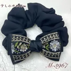 ハンドメイドシュシュM-3967♡ブラックジョーゼット♡インド刺繍リボン付♡