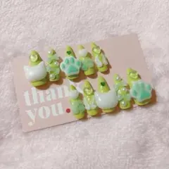 【No.415】処分品ネイルチップ 量産型 地雷系 推しカラー 緑