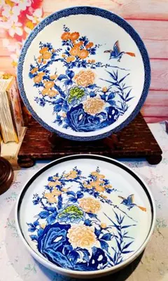 大鉢　陶器　一進堂　食器　花鳥柄　飾り皿2枚セット