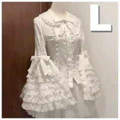 Lサイズ　ロリータ ゴスロリ 姫袖 ブラウス リボン シャーリング