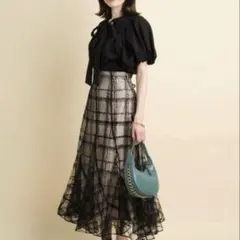 Apuweiser-riche シアーチェックエスカルゴスカート M フレア 黒