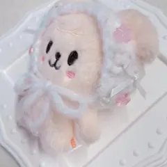 SKZOO パピーム 10cm ぬい服 ふわふわ ピンクリボン ヘッドドレス