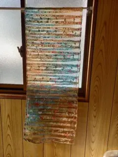 シルク100%。ストライプ模様 ストール 青 金