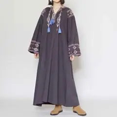 【新品タグ付】 チャイハネ アメネティ刺繍ワンピース グレー アミナコレクション