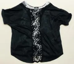 レディース トップス カットソー レース 黒 ブラック 平成ギャル