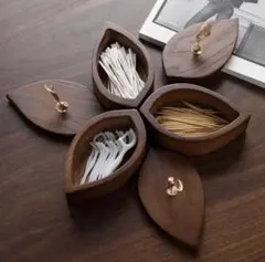 木製インテリアトレイ葉型三個セット