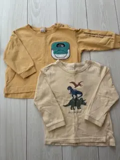 恐竜と新幹線プリントの長袖Tシャツセット　プティマイン
