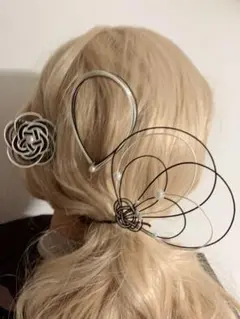 成人式卒業式水引髪飾りセット　黒✖️白　ハート　花型　和風　前撮り　結婚式