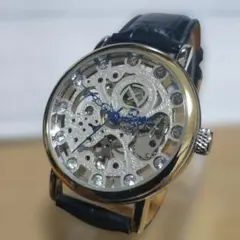 両面スケルトン 手巻き機械式メンズ時計★可動品