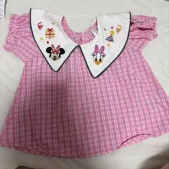 美品 Disney 100周年記念 シャツ 90cm ピンクチェック 刺繍