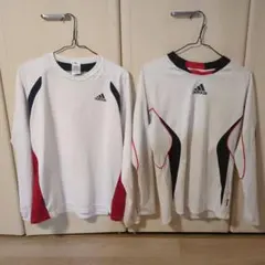 adidas 長袖シャツ ホワイト/レッド　2枚セット
