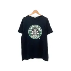 プリントTシャツ　スターファックス　オマージュ　デカロゴ　半袖　ブラック