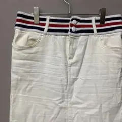 【黄ばみあり】ホワイトデニムタイトミニスカート(3L)ウエスト柔らか大きめサイズ