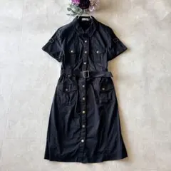 3-247 Calvin Klein シャツワンピース　黒　半袖　ベルト