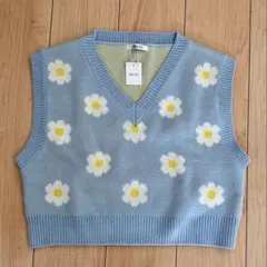 INGNI 水色 花柄ニットベスト M