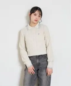 新品♡ラブトキ♡クロップドポロニット♡アイボリー ケーブルニット ポロセーター