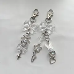 ビーズキーホルダー y2k チャーム 白 透明 クリア ⑯
