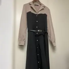 ビーエヌワン　セレクトワンピース　ベージュ／ブラック　Mサイズ