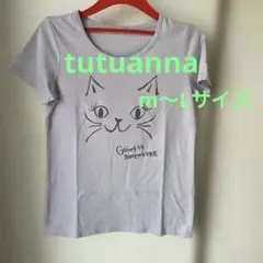 tutu anna 猫プリント 半袖Tシャツ ライトパープルM〜Lサイズのサムネイル