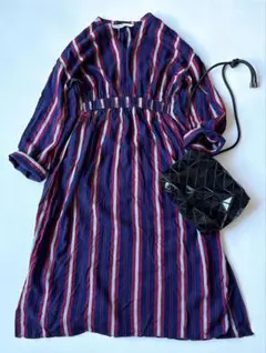 レイビームス Ray Beams 長袖 ストライプ ロングシャツワンピース