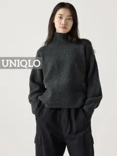 k0362 UNIQLO スフレヤーンハイネックセーター ダークグレー