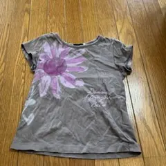 花柄プリント Tシャツ グレー