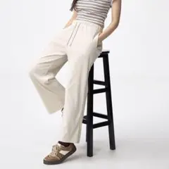 GU ジーユー リブプルオンパンツ ナチュラル 丈短め 股下65